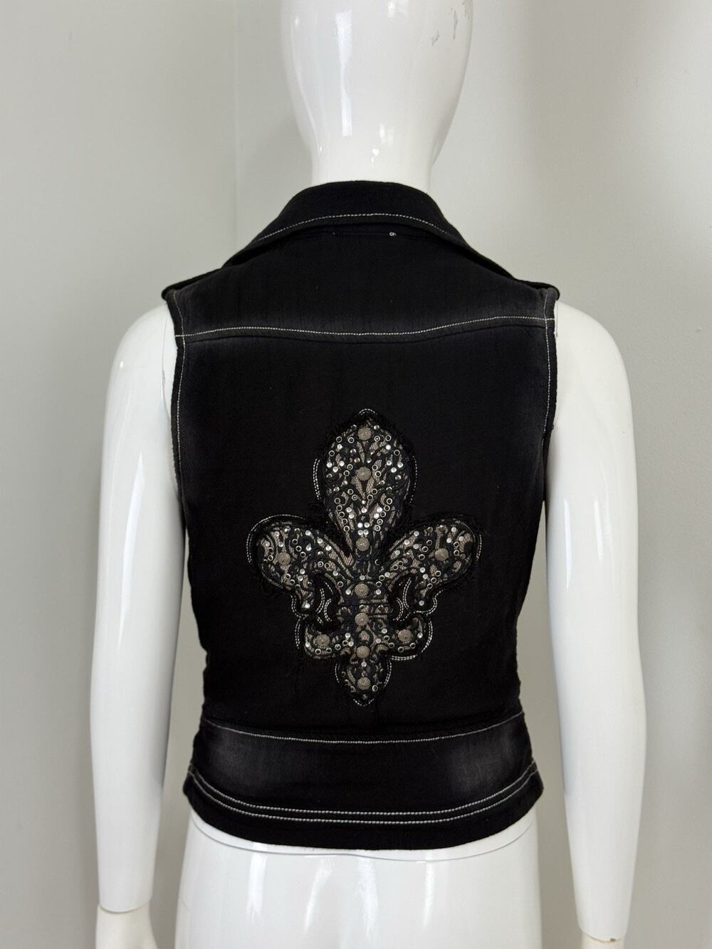 Y2K MM Unplugged Miss Me Women’s Vest Black Moto Biker Rhinestone Western Size L